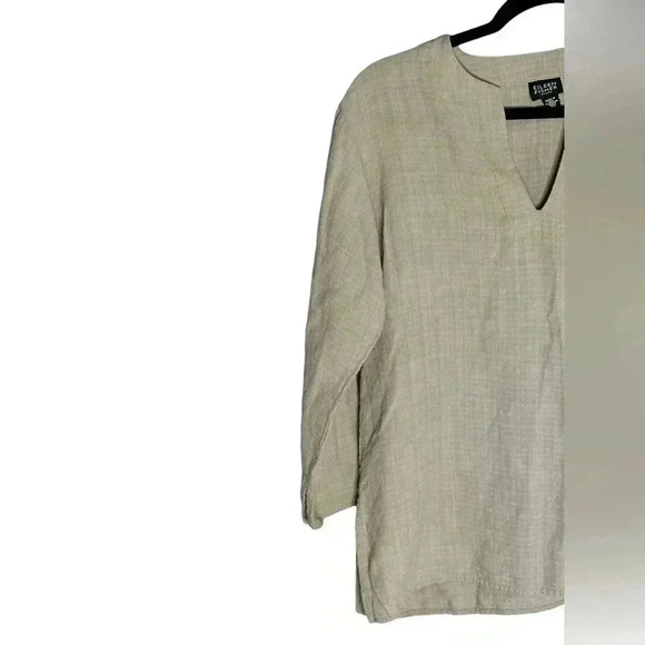 Eileen Fisher Tan Linen Blend Long Sleeve Button Up Blouse Womens Lagenlook PS - Picture 2 of 6